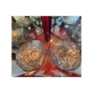 Vintage JSG Oceana Iridescent Champagne Crackled Centerpiece Art Bowl 9.5 Set 2